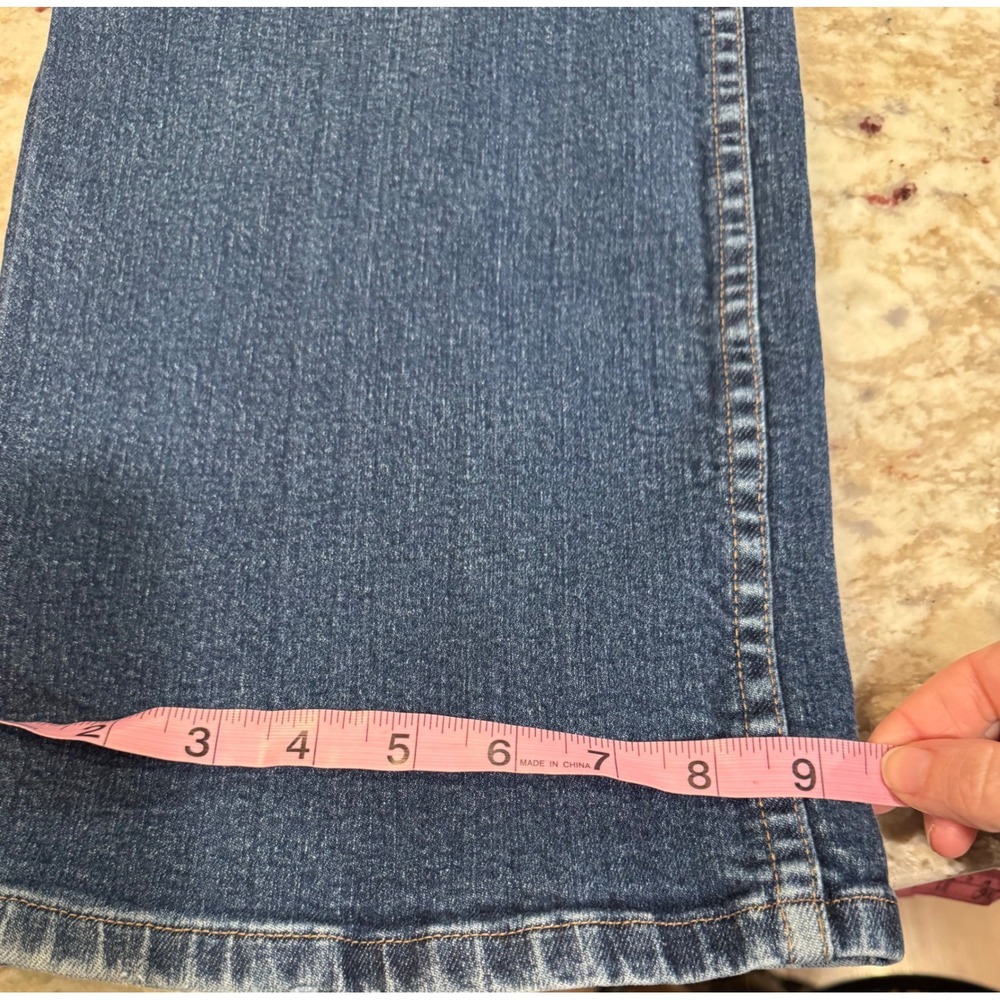 i.e. relaxed Dark Wash Floral Embroidered Straight Leg Jeans Teal Flowers sz 14 - Picture 14 of 15